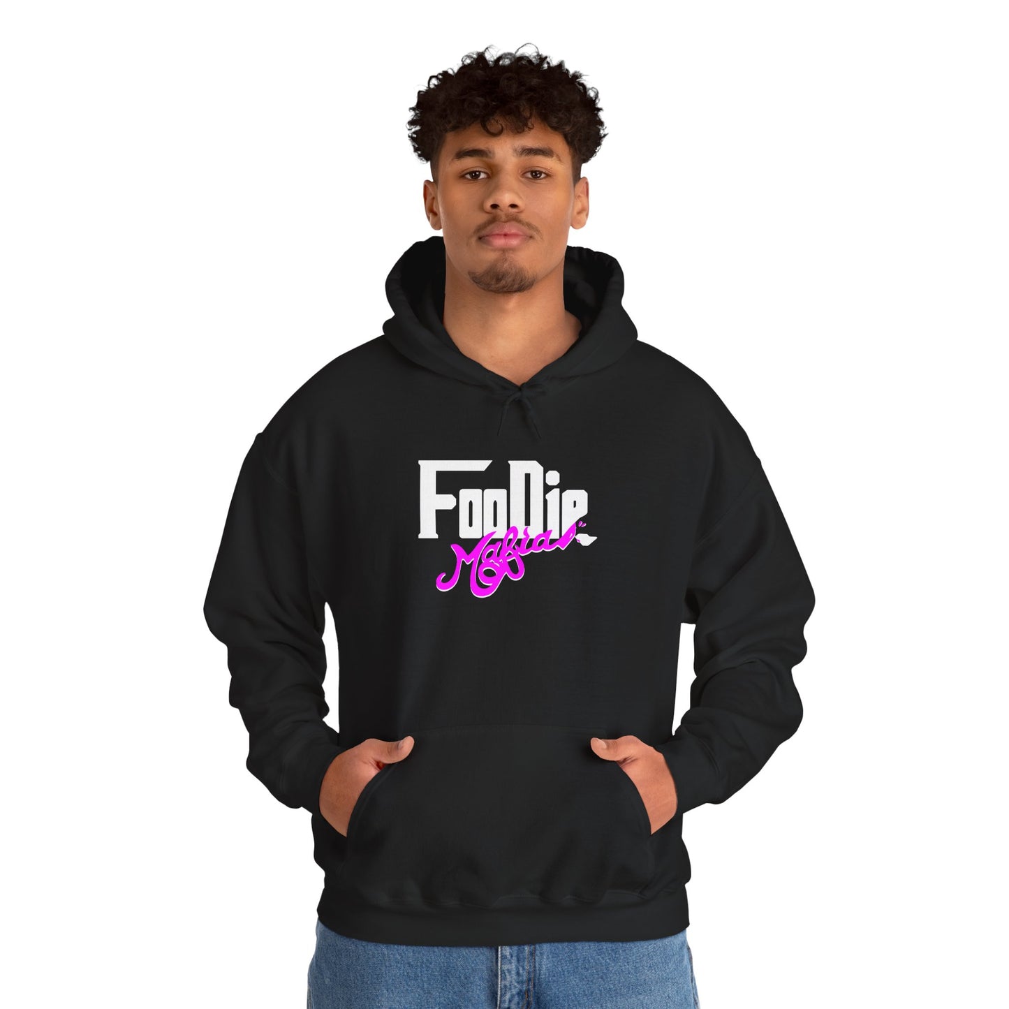 L.O.E.F White Foodie Mafia Unisex Hooded Sweatshirt (Fuchsia)