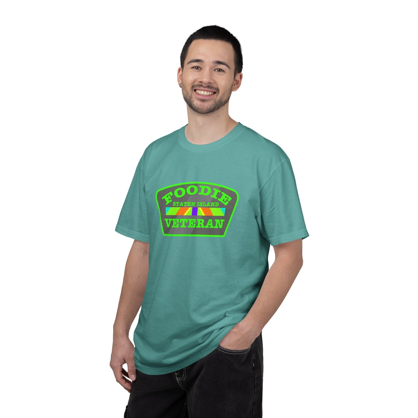 L.O.E.F Foodie Veteran STATEN ISLAND Unisex Tee Shirt (Neon Green)