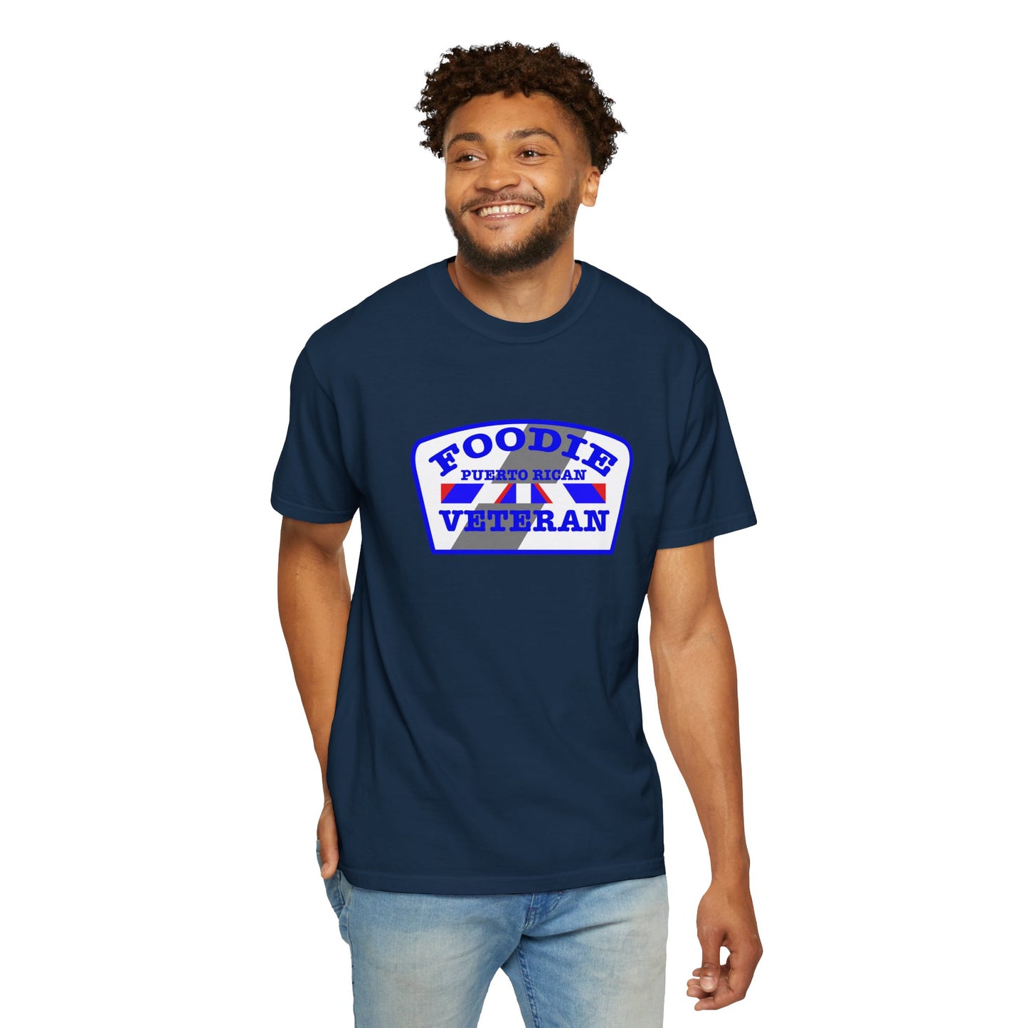 L.O.E.F Foodie Veteran Puerto Rican Unisex Tee Shirt (Blue)