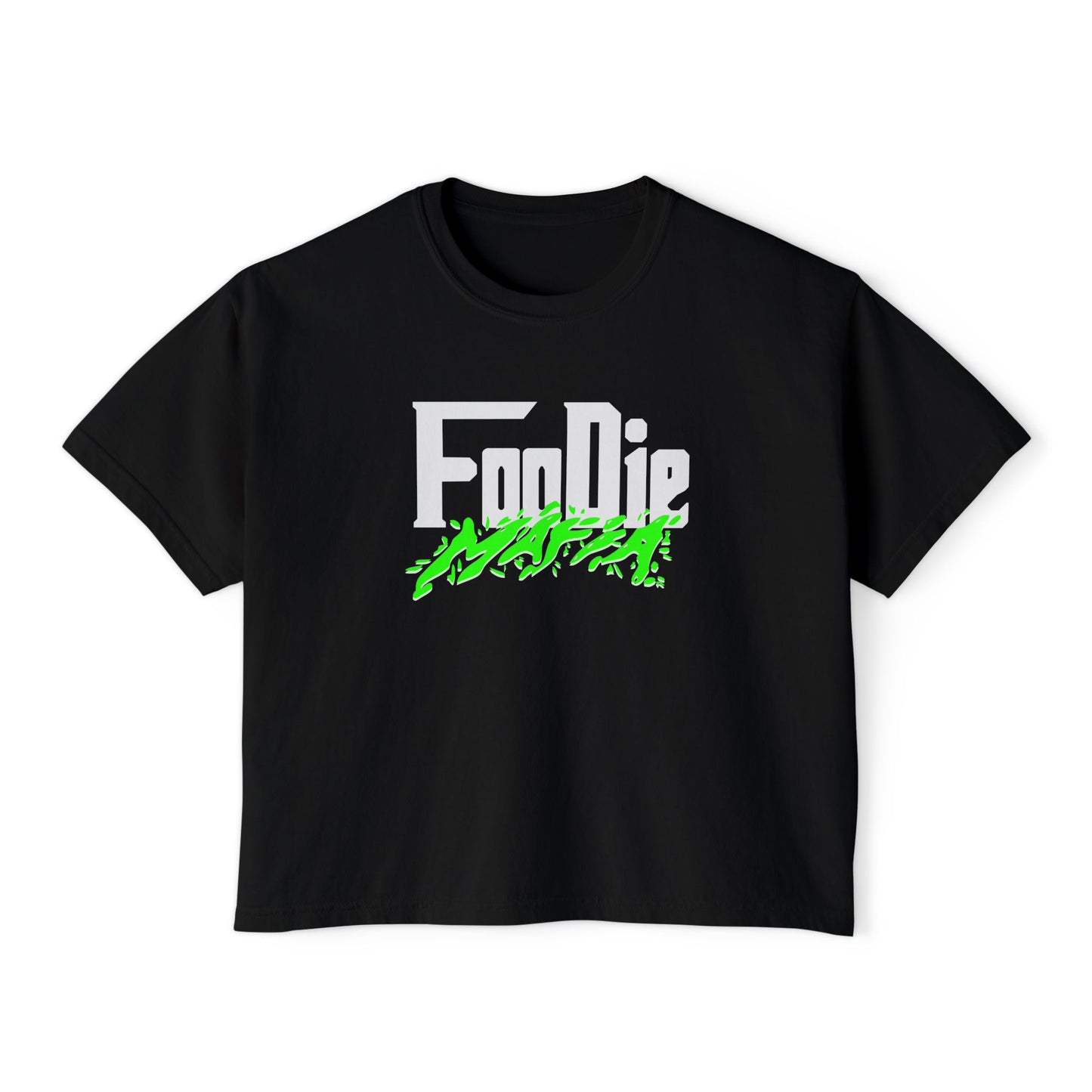 L.O.E.F White Foodie Mafia Women Boxy Tee (Neon Green)