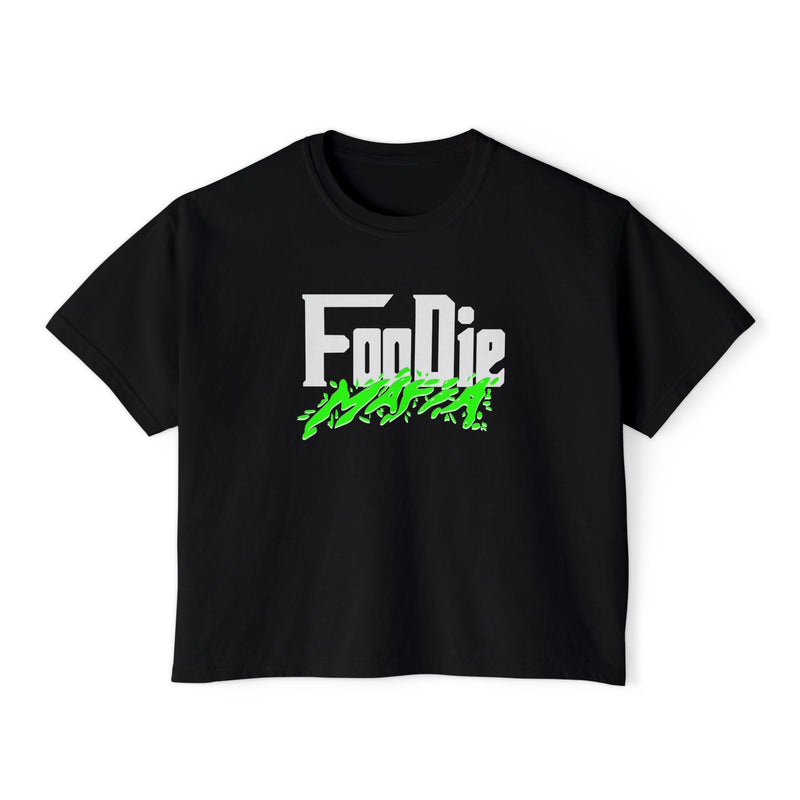 L.O.E.F White Foodie Mafia Women Boxy Tee (Neon Green)