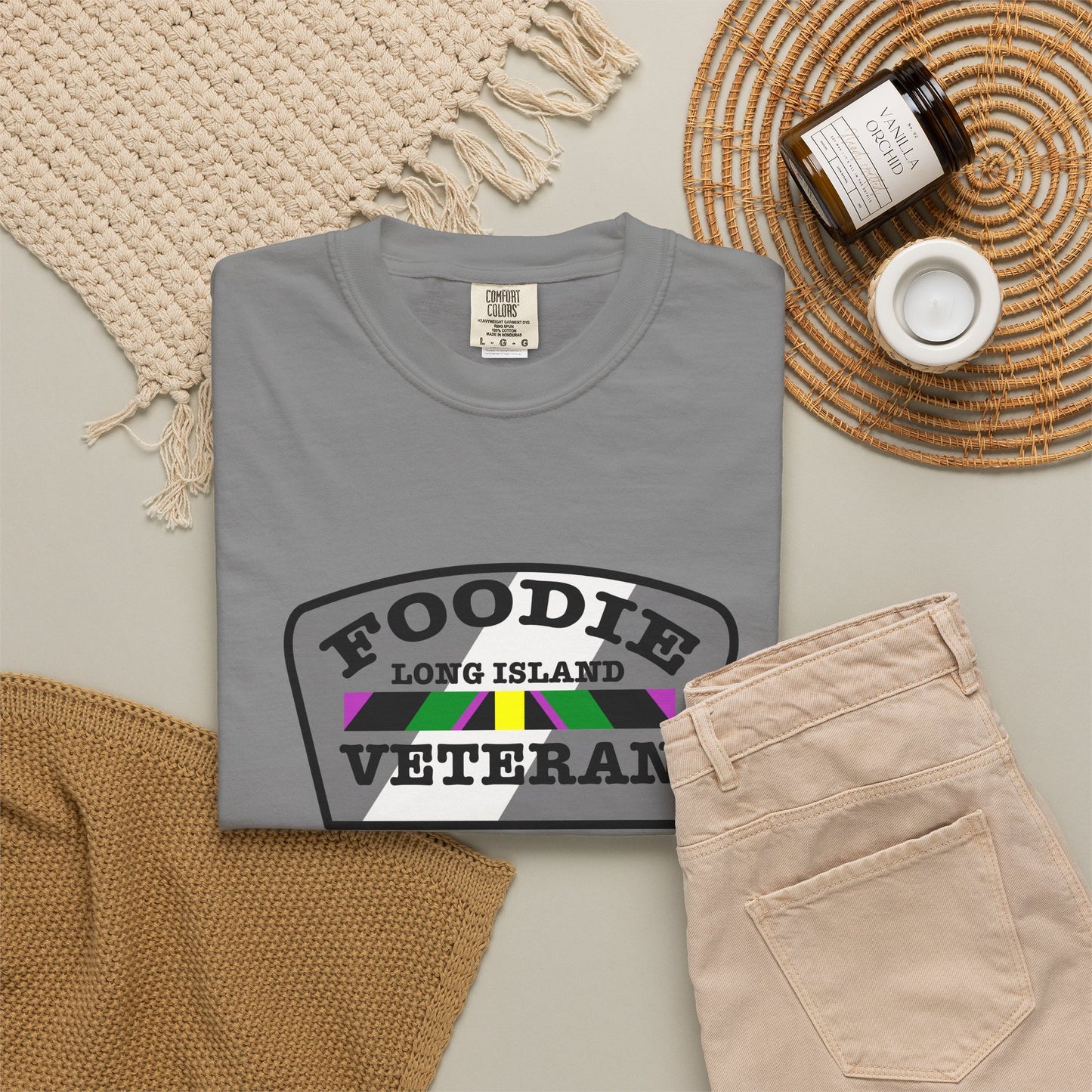 L.O.E.F Foodie Veteran Long Island Unisex Tee Shirt (Gray)