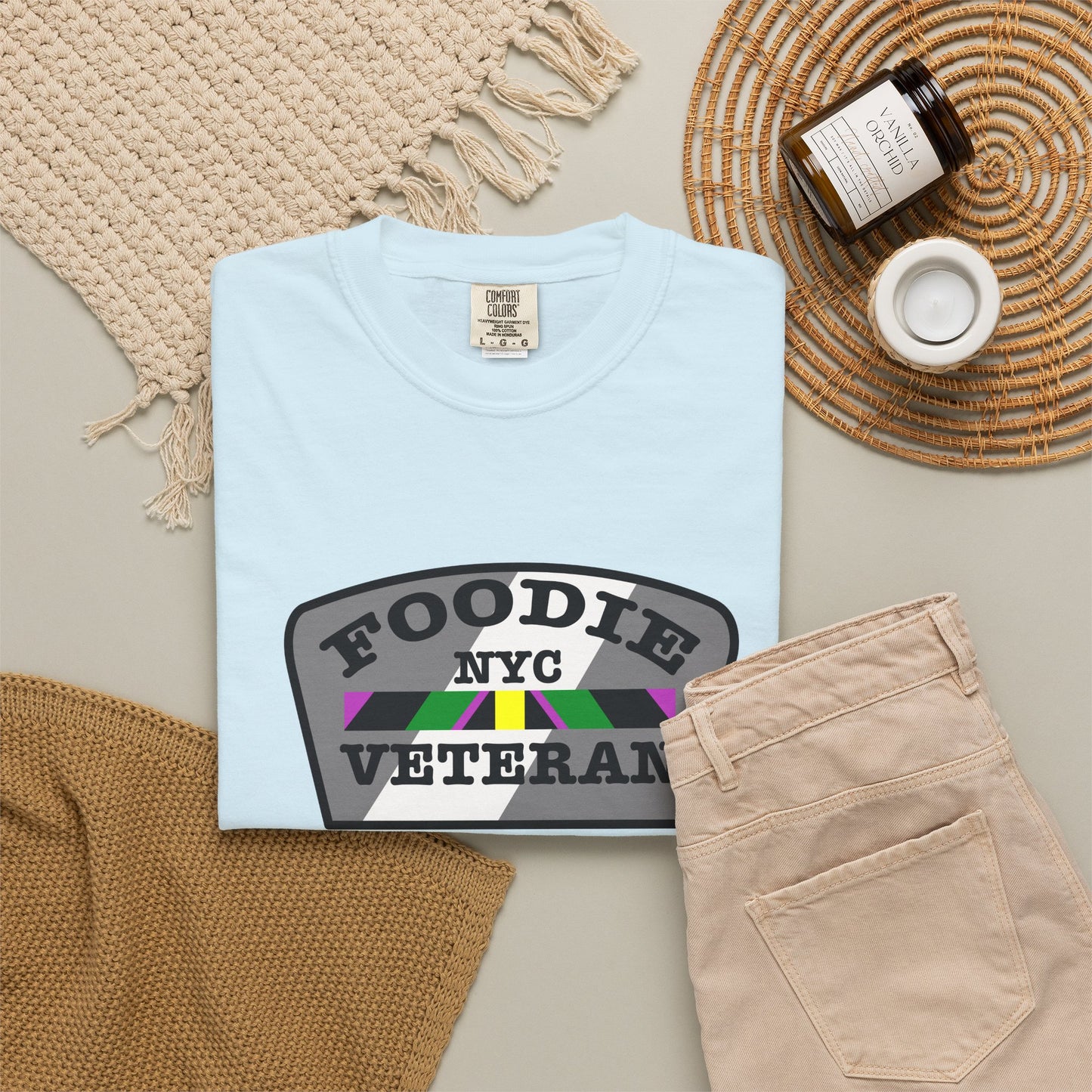 L.O.E.F Foodie Veteran NYC Unisex Tee Shirt (Gray)