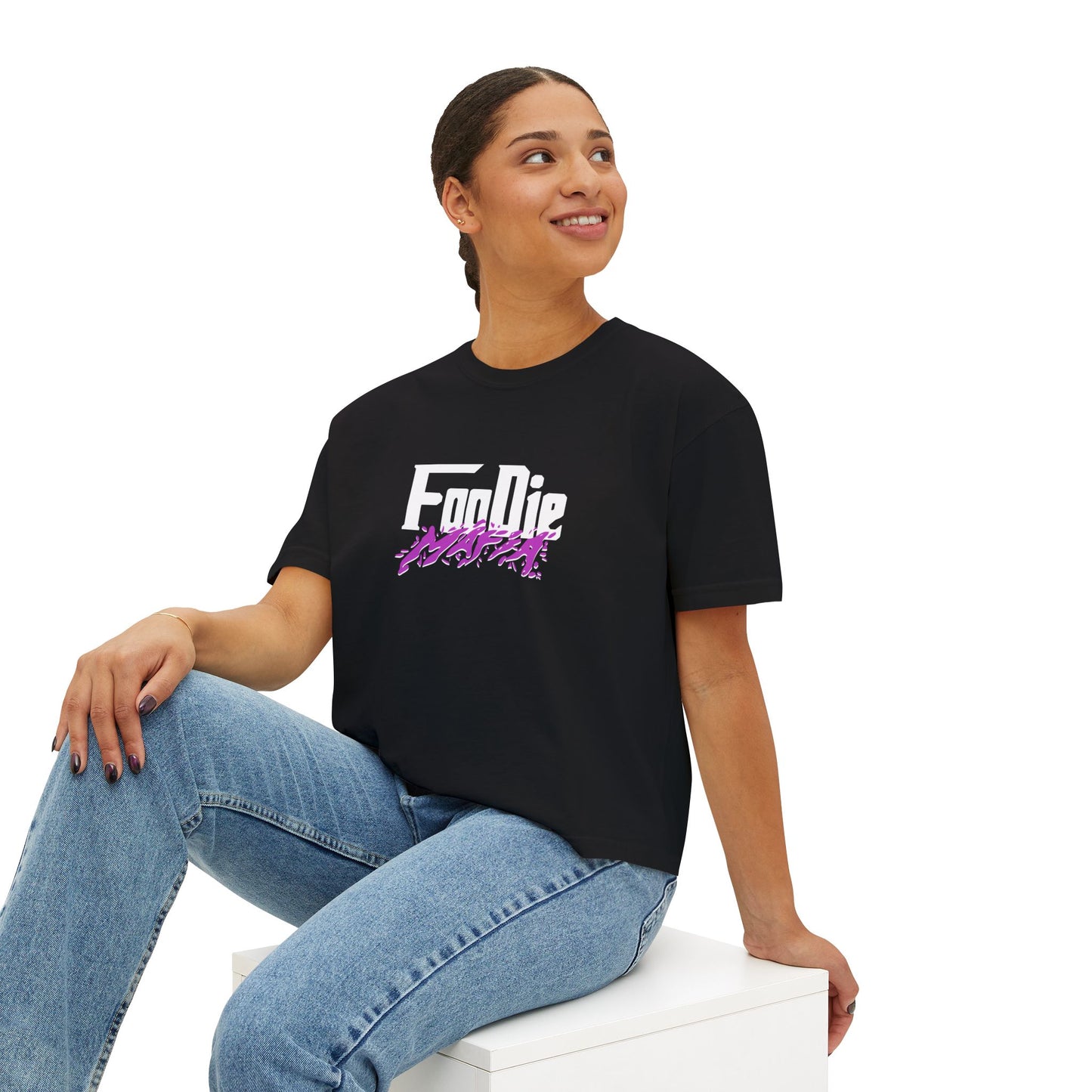 L.O.E.F White Foodie Mafia Boxy Tee  (Bright Purple)