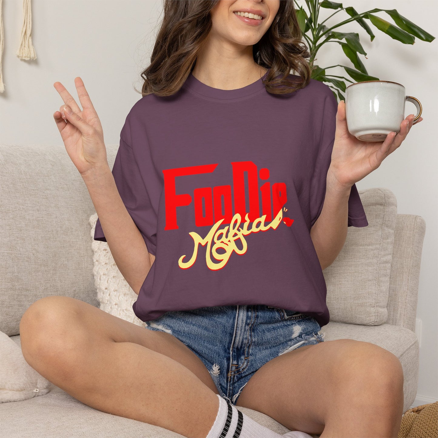 L.O.E.F Red Foodie Mafia Unisex Tee Shirt (Soft Yellow)