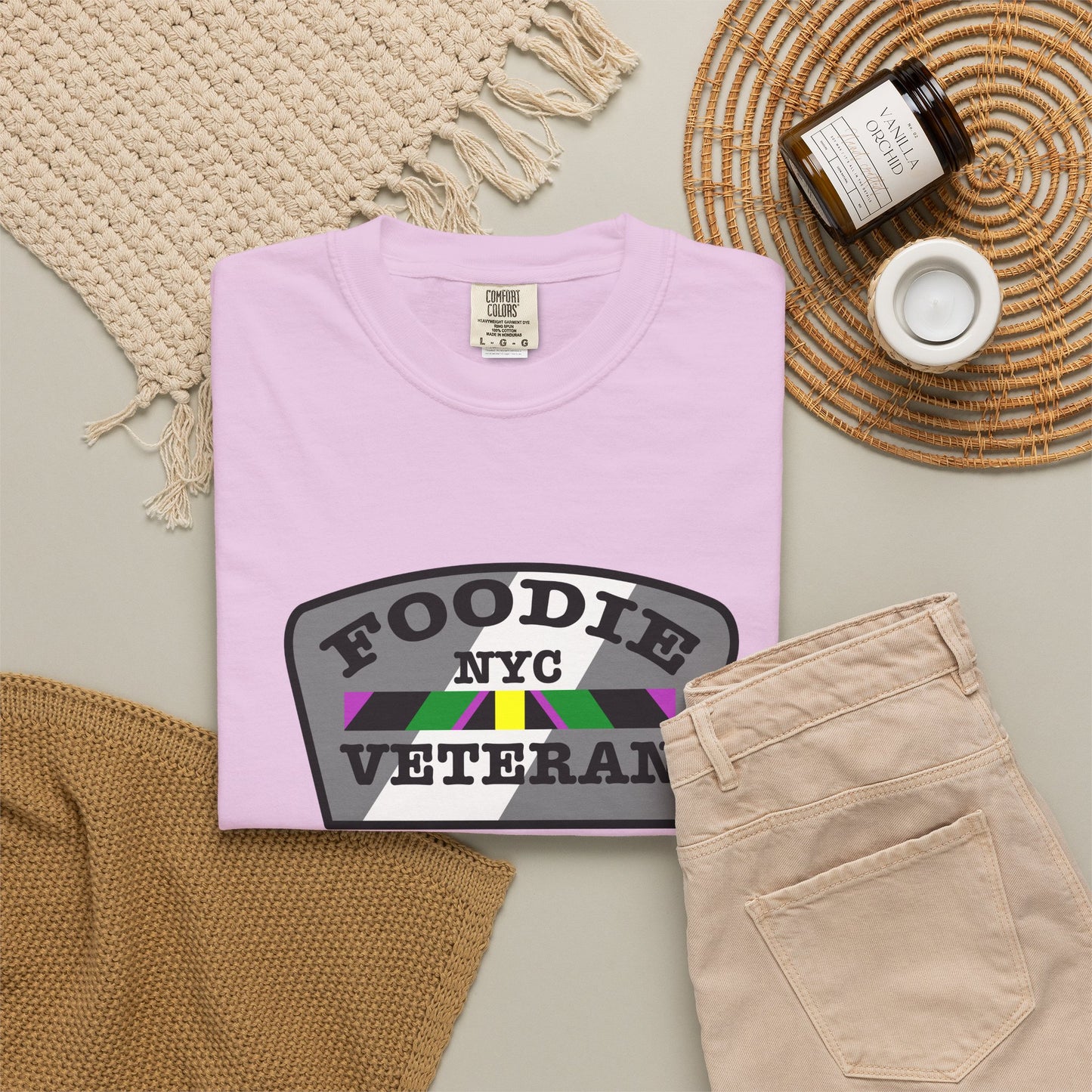 L.O.E.F Foodie Veteran NYC Unisex Tee Shirt (Gray)