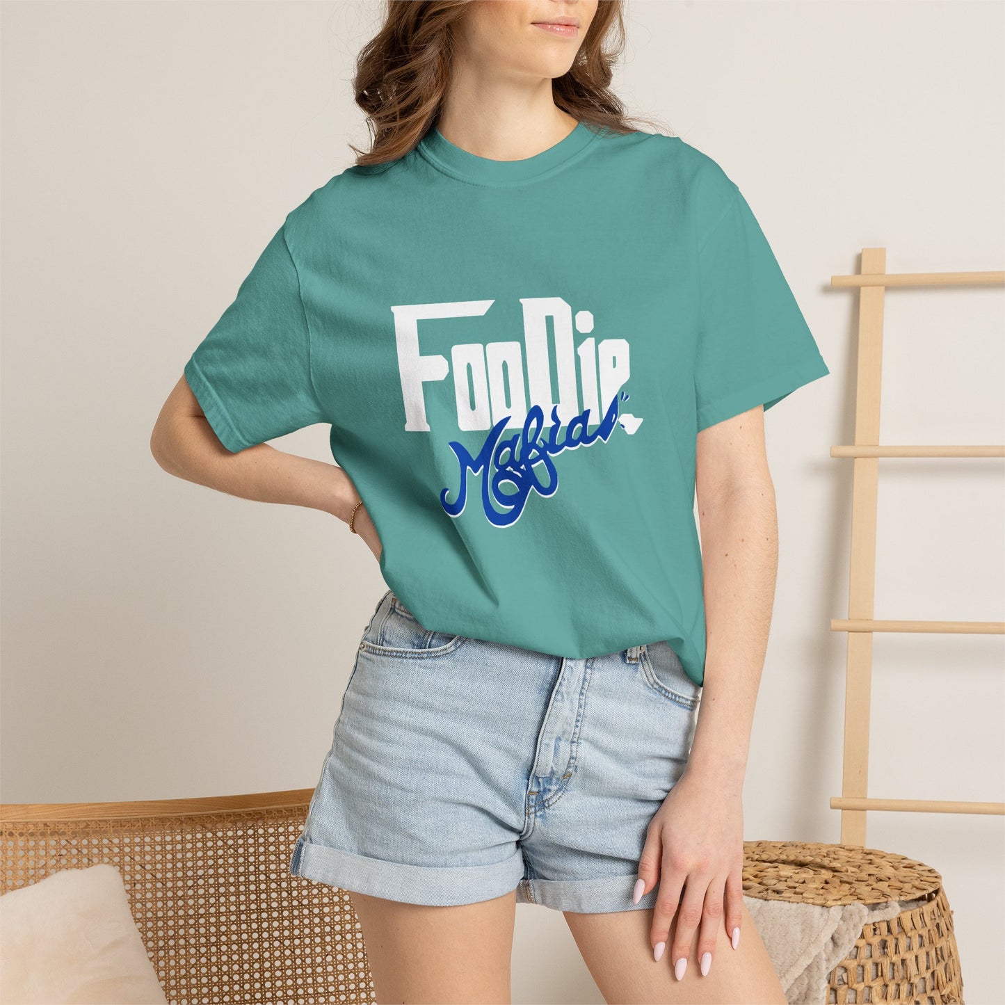 L.O.E.F White Foodie Mafia Unisex Tee shirt (Dark Blue)