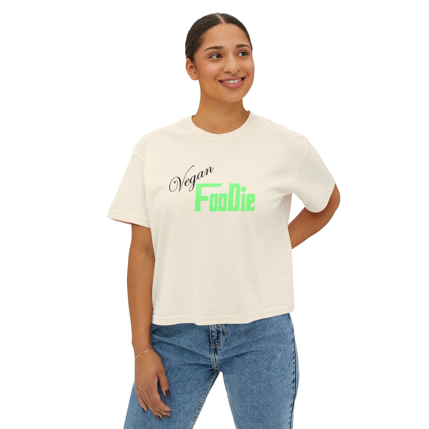 L.OE.F Women Vegan Foodie Boxy Tee (Mint Green)