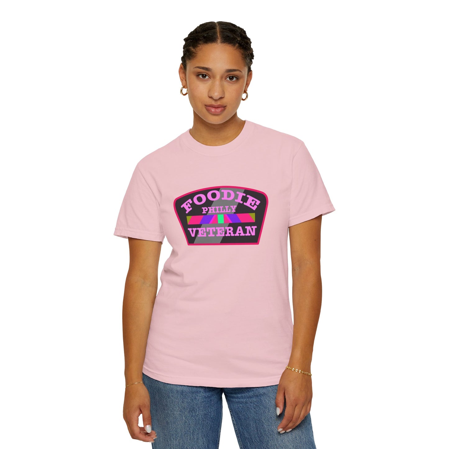 L.O.E.F Foodie Veteran PHILLY Unisex Tee Shirt (Pink)