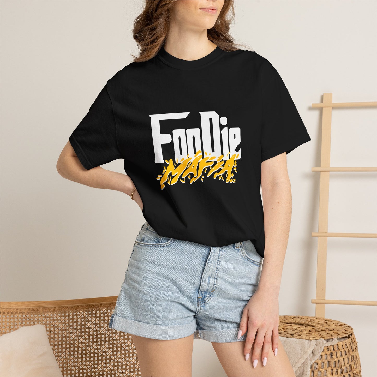 L.O.E.F White Foodie Mafia Unisex Tee shirt (Bright Yellow)