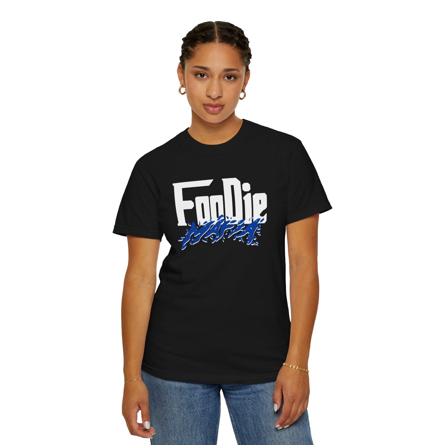 L.O.E.F White Foodie Mafia Unisex Tee Shirt (Cobalt Blue)