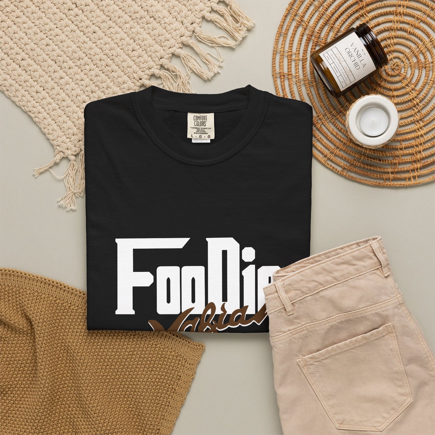 L.O.E.F White Foodie Mafia Unisex Tee shirt (Dark Brown)