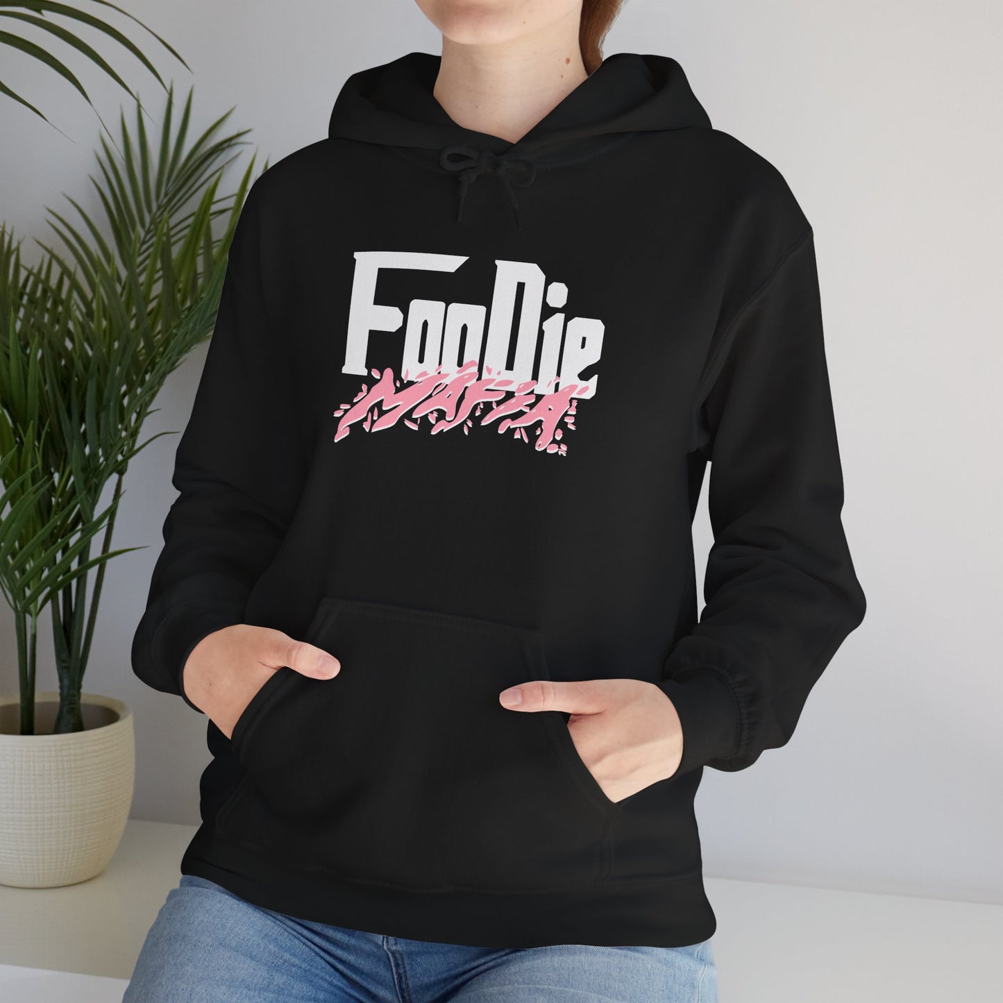 L.O.E.F White Foodie Mafia Unisex Hooded Sweatshirt (Soft Pink)
