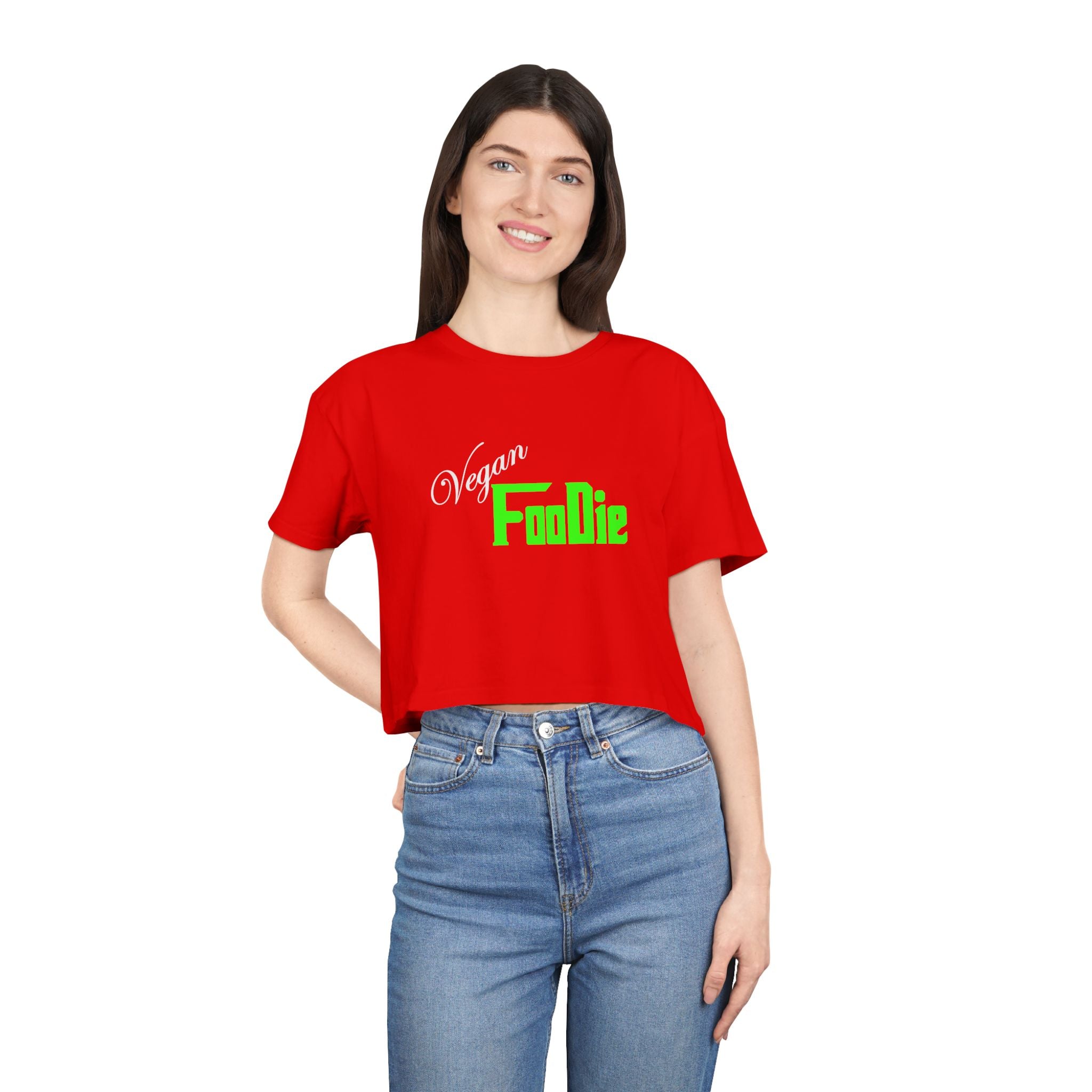 L.O.E.F Women Vegan Foodie Crop Tee (Neon Green)