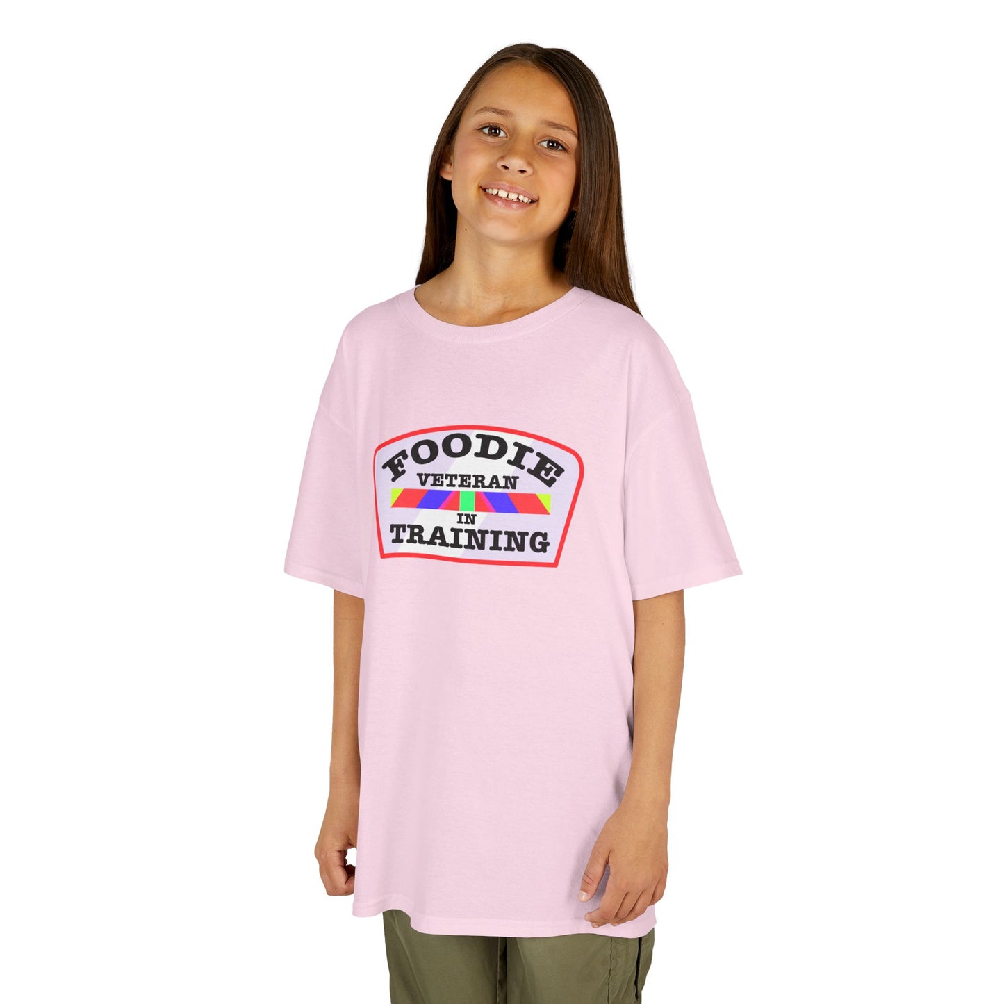 L.O.E.F Foodie Veteran In Training Kids Tee Shirt (Soft Pink)