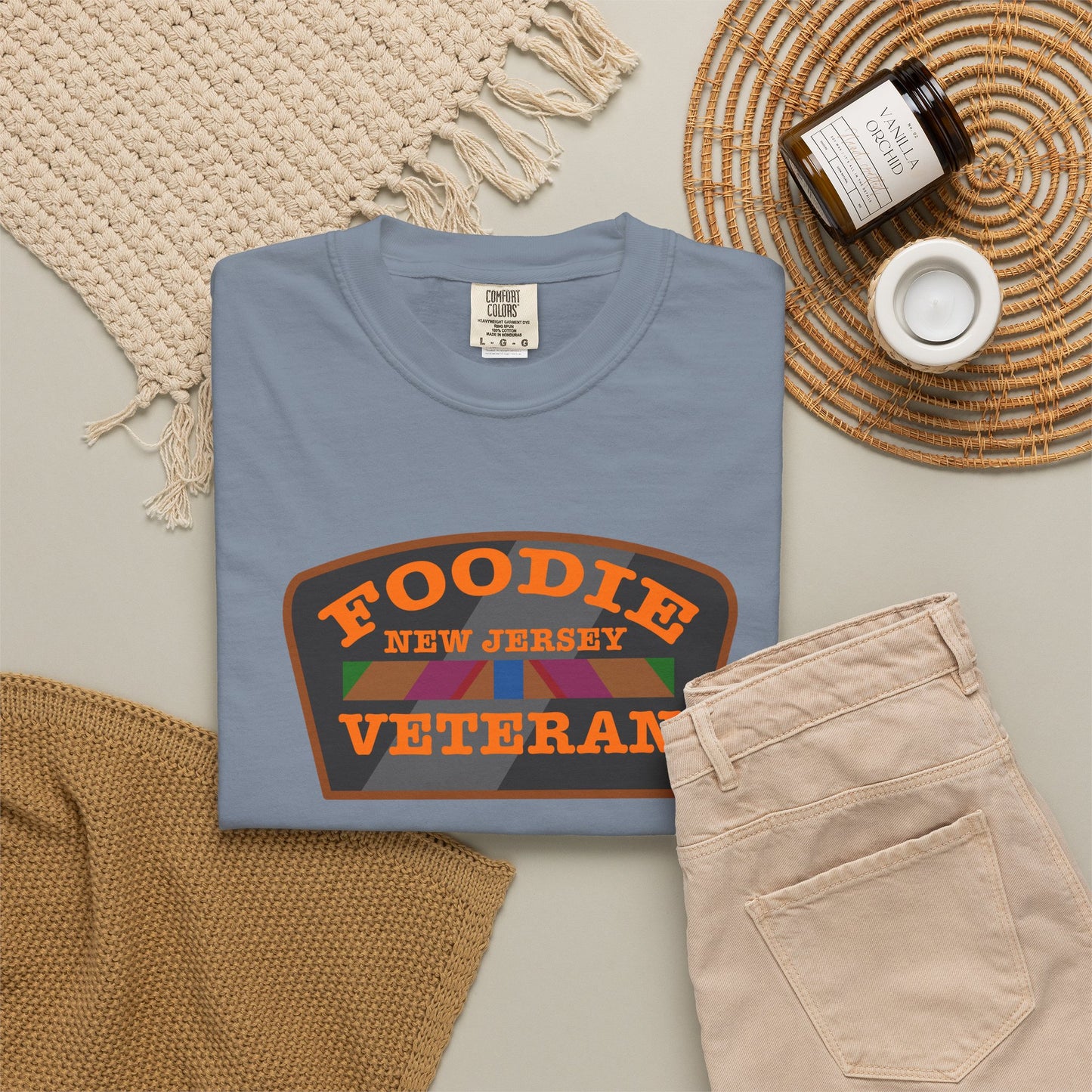 L.O.E.F Foodie Veteran NEW JERSEY Unisex Tee Shirt (Orange)