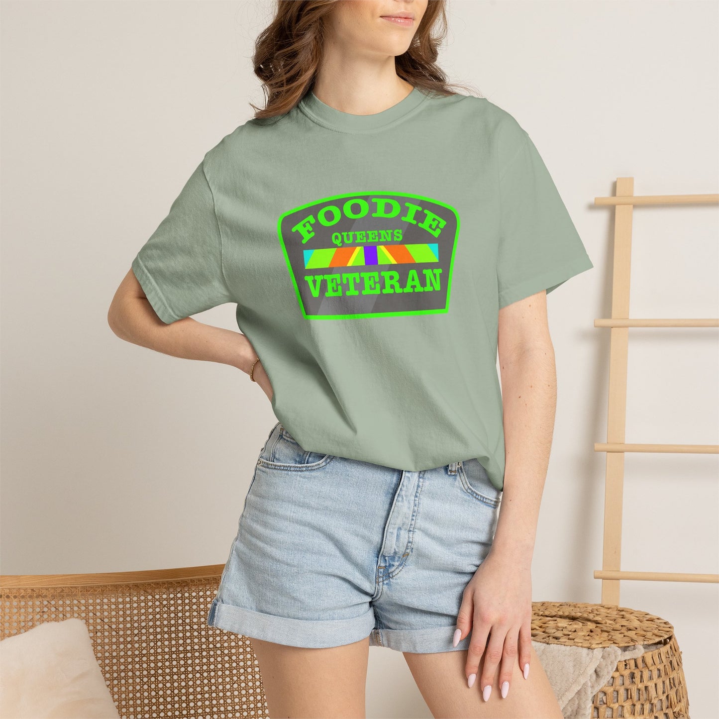 L.O.E.F Foodie Veteran QUEENS Unisex Tee Shirt (Neon Green)