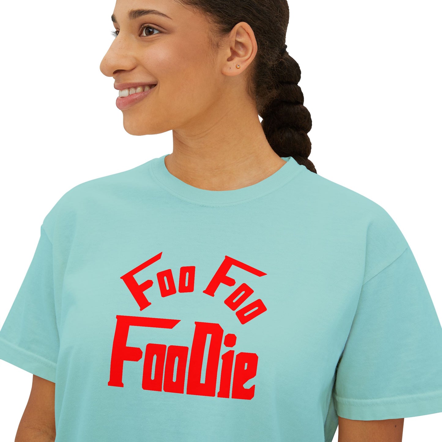 L.O.E.F FOO FOO FOODIE Women Boxy Tee(Fiery Red)