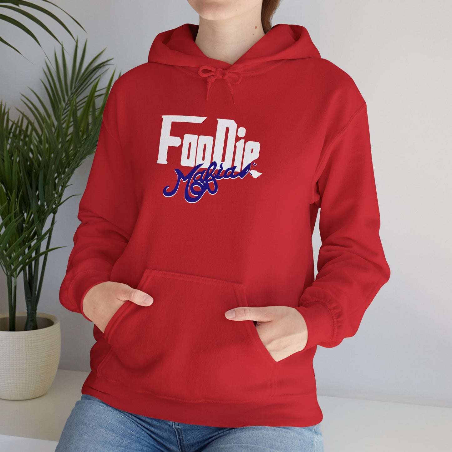 L.O.E.F White Foodie Mafia Unisex Hooded Sweatshirt (Dark Blue)