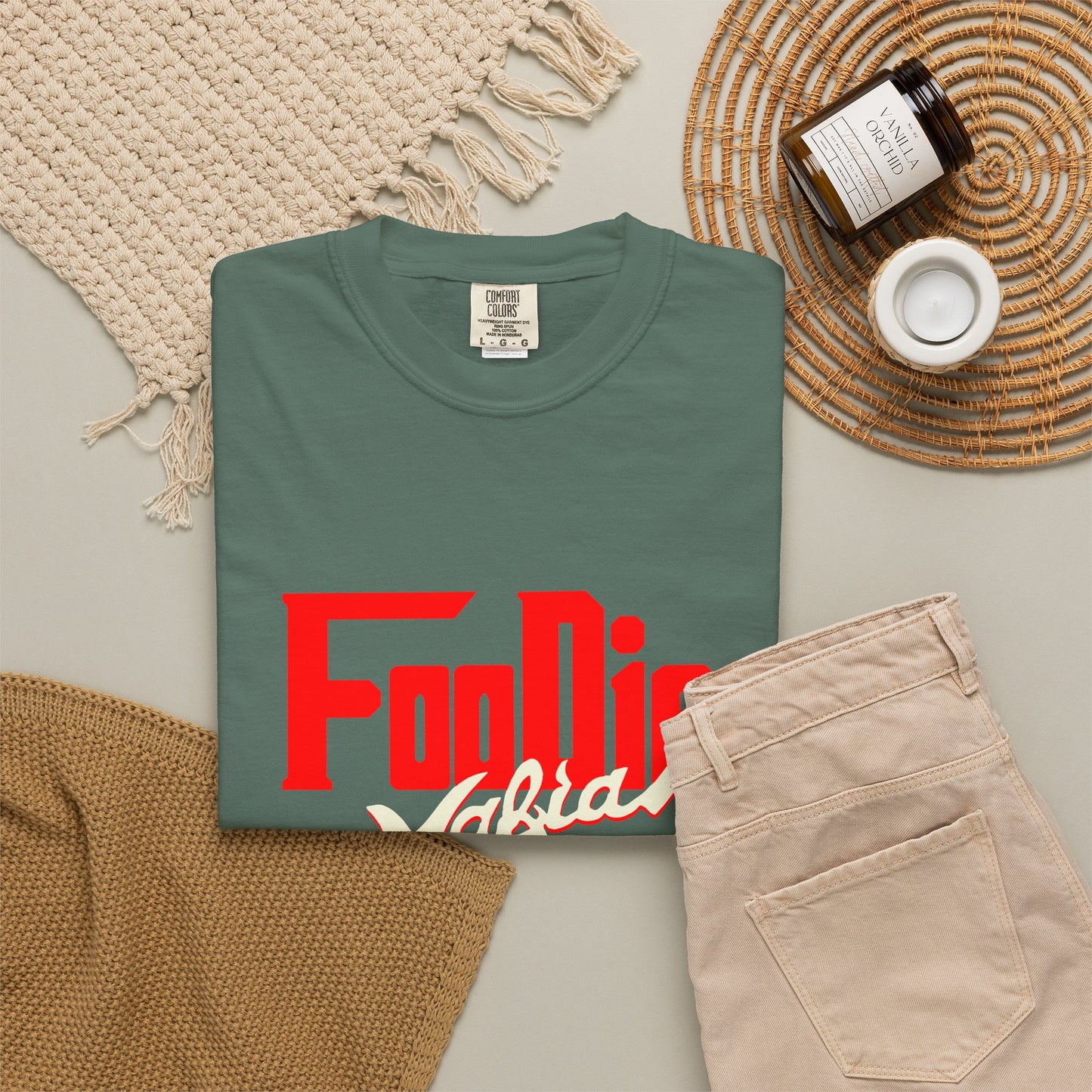 L.O.E.F Red Foodie Mafia Unisex Tee shirt (Beige)