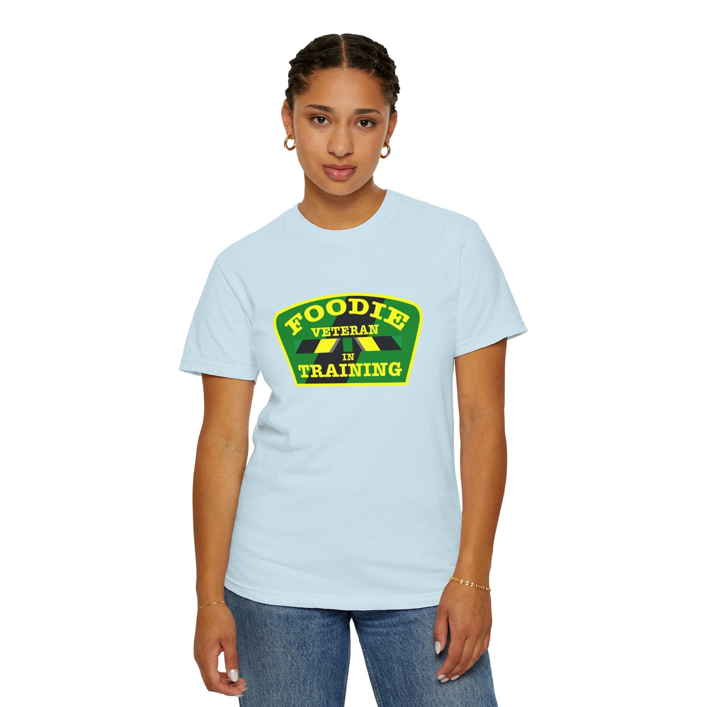 L.O.E.F Foodie Veteran IN TRAINING Unisex Tee Shirt (Yellow and Green)
