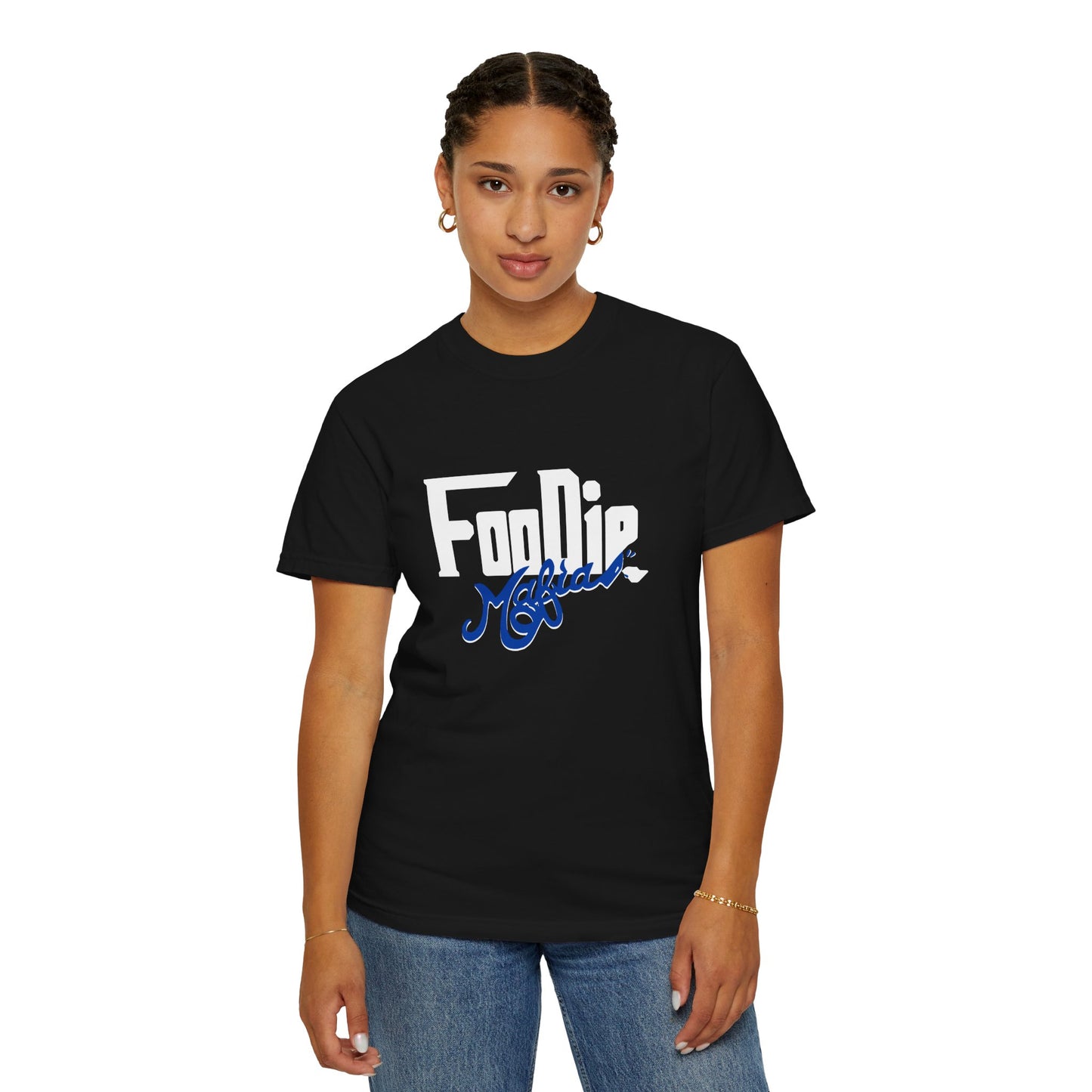 L.O.E.F White Foodie Mafia Unisex Tee shirt (Dark Blue)