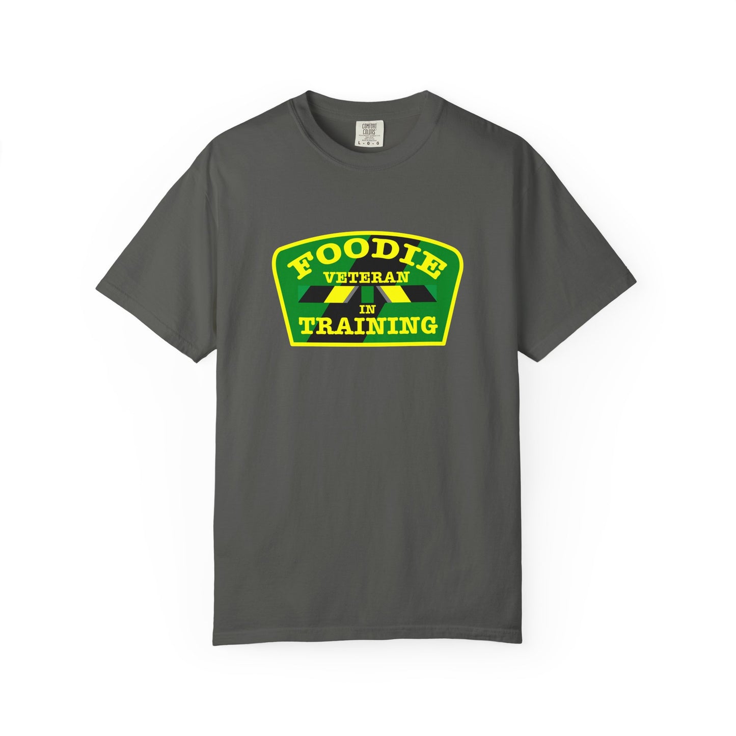 L.O.E.F Foodie Veteran IN TRAINING Unisex Tee Shirt (Yellow and Green)