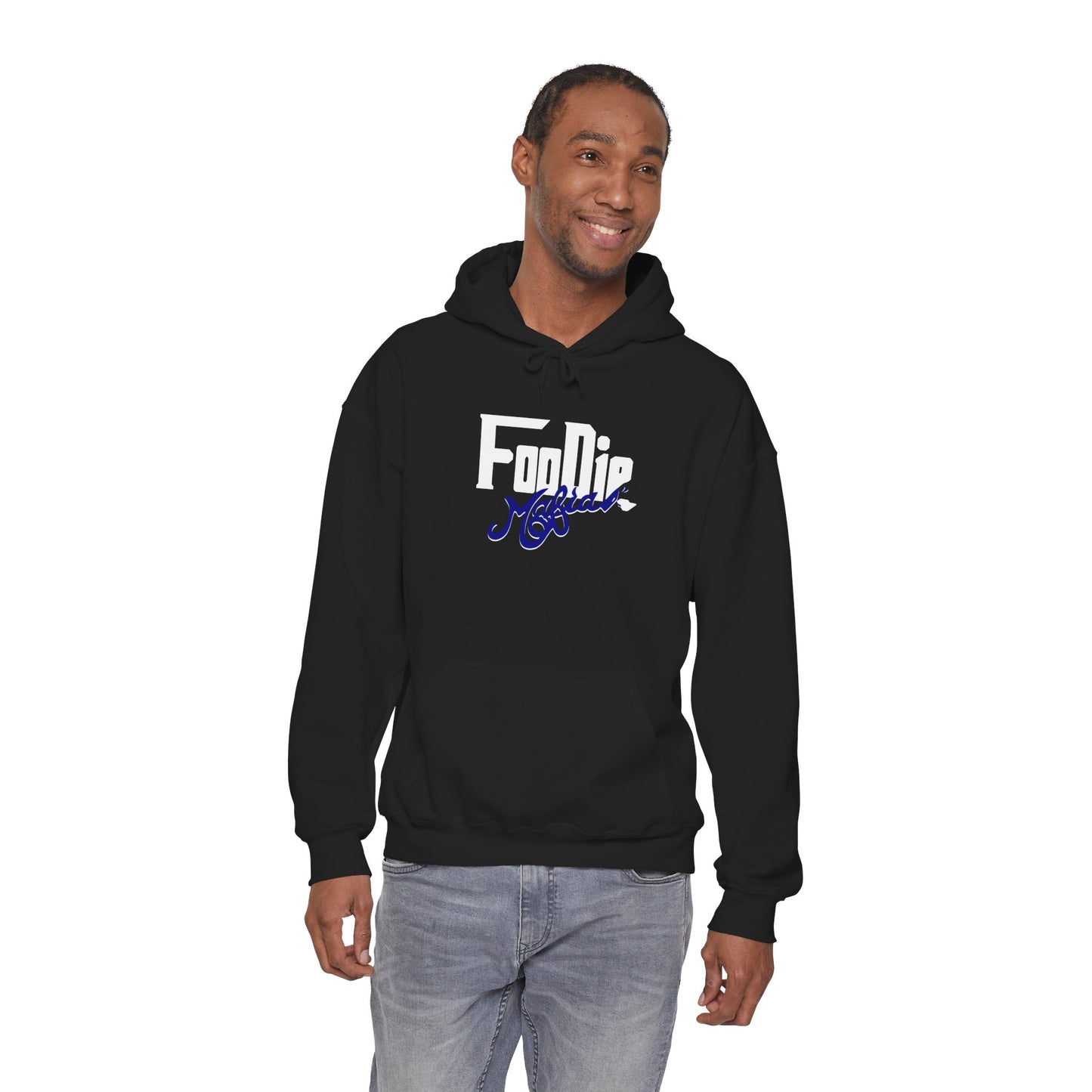 L.O.E.F White Foodie Mafia Unisex Hooded Sweatshirt (Dark Blue)