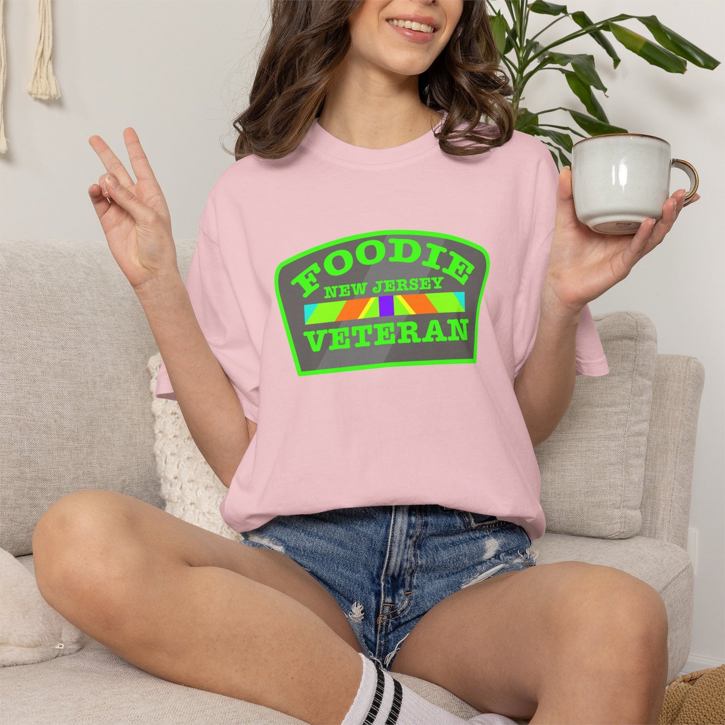 L.O.E.F Foodie Veteran NEW JERSEY Unisex Tee Shirt (Neon Green)