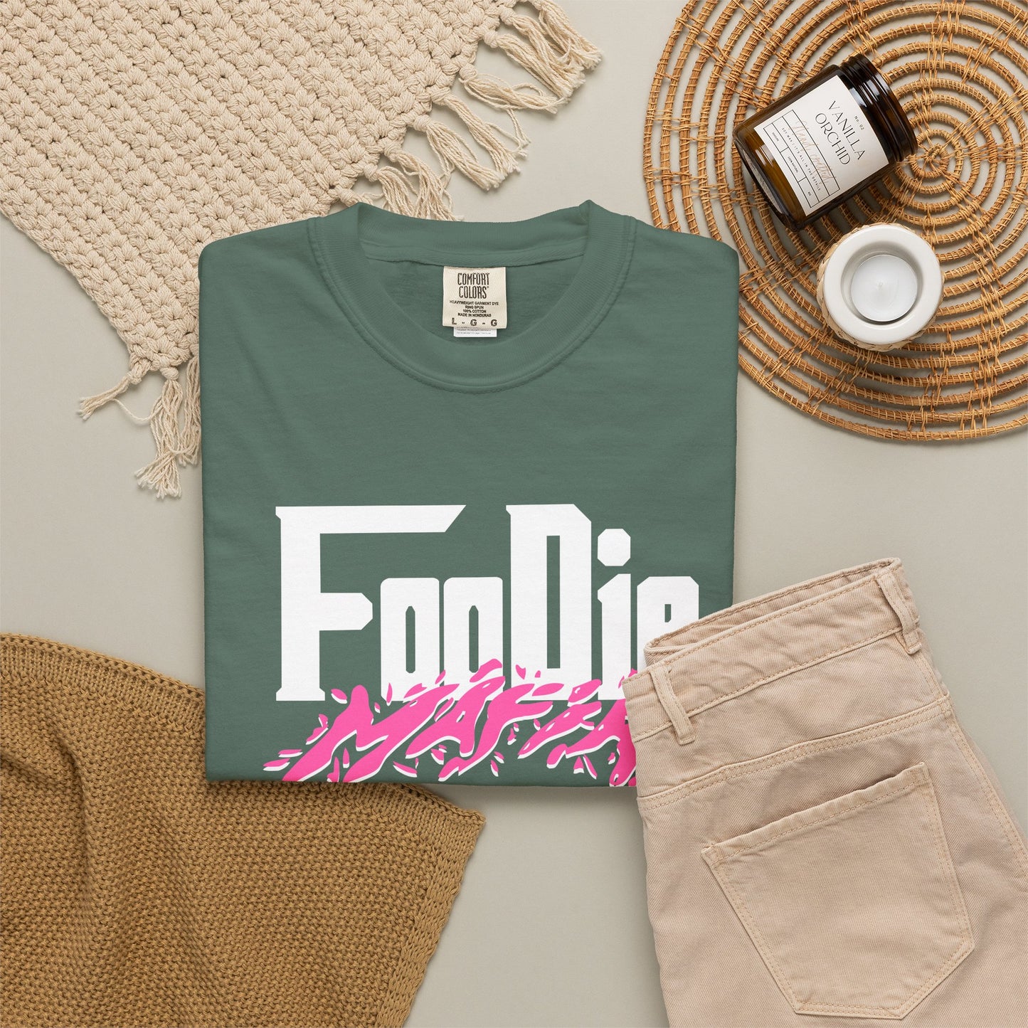 L.O.E.F White Foodie Mafia Unisex Tee Shirt (Hot Pink)