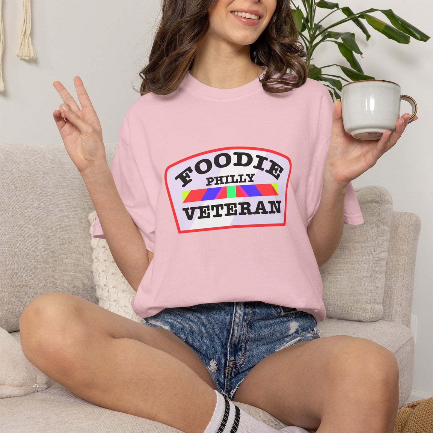 L.O.E.F Foodie Veteran PHILLY Unisex Tee Shirt (Soft Pink)