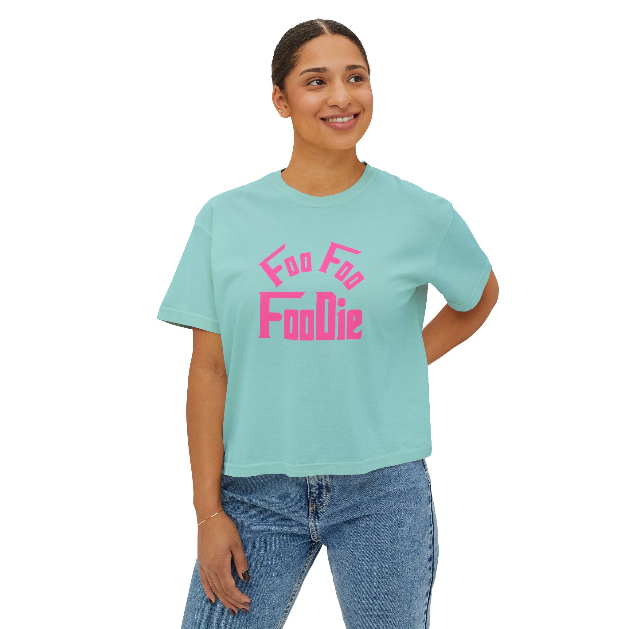 L.O.E.F FOO FOO FOODIE Women Boxy Tee(Hot Pink)
