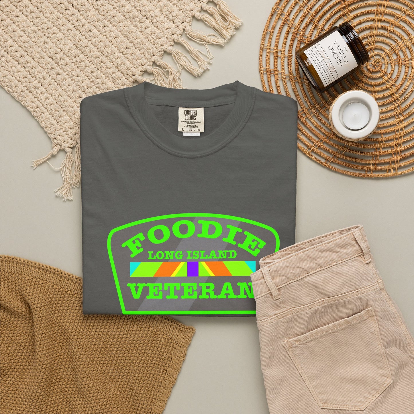 L.O.E.F Foodie Veteran Long Island Unisex Tee Shirt (Neon Green)