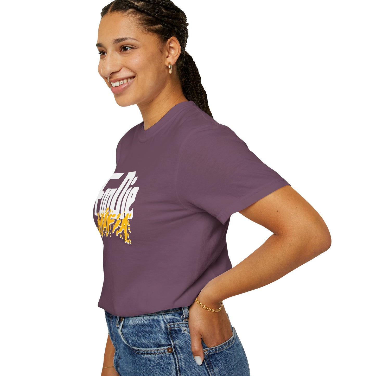 L.O.E.F White Foodie Mafia Unisex Tee Shirt (Mustard)