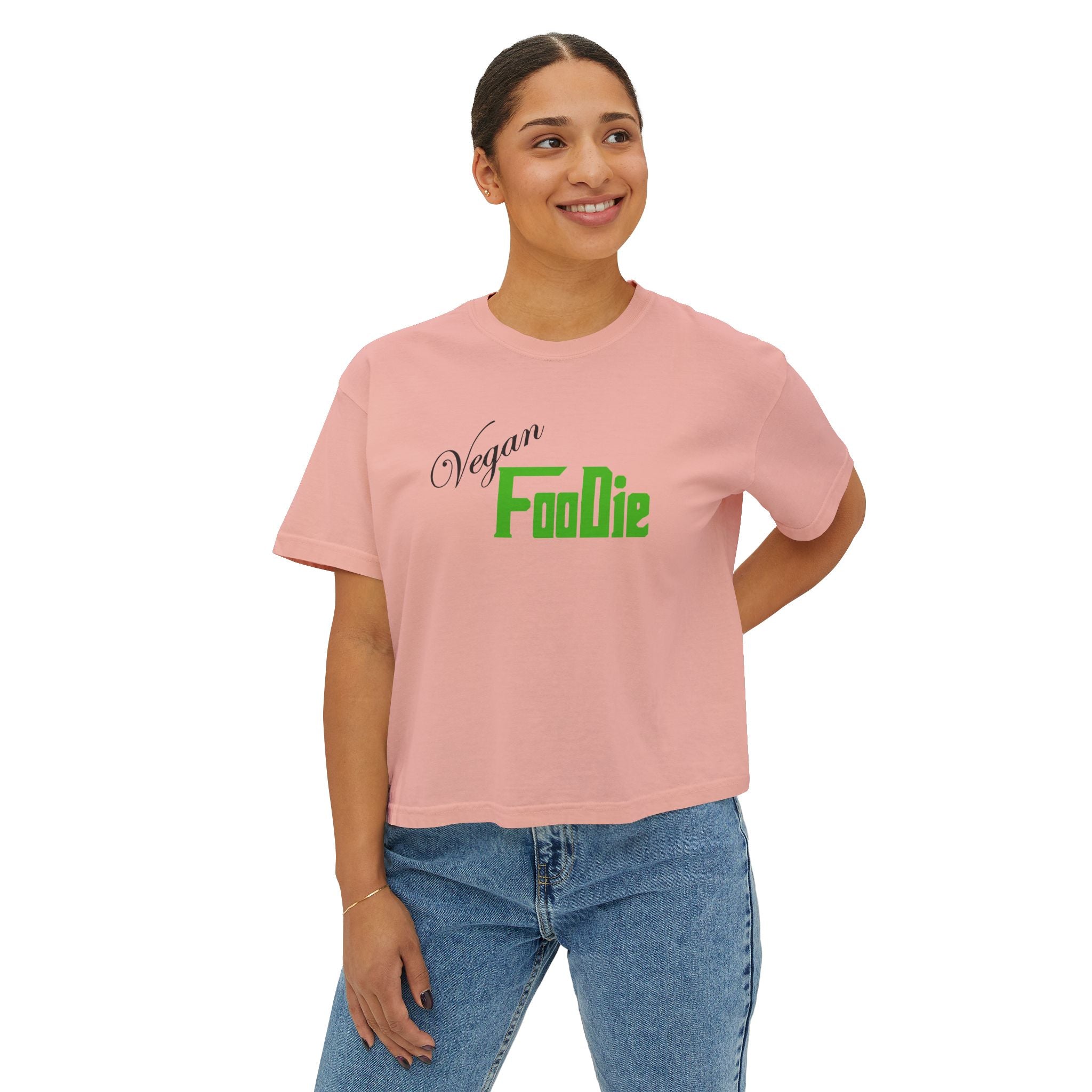 L.O.E.F Women Vegan Foodie Boxy Tee (Kelly Green)