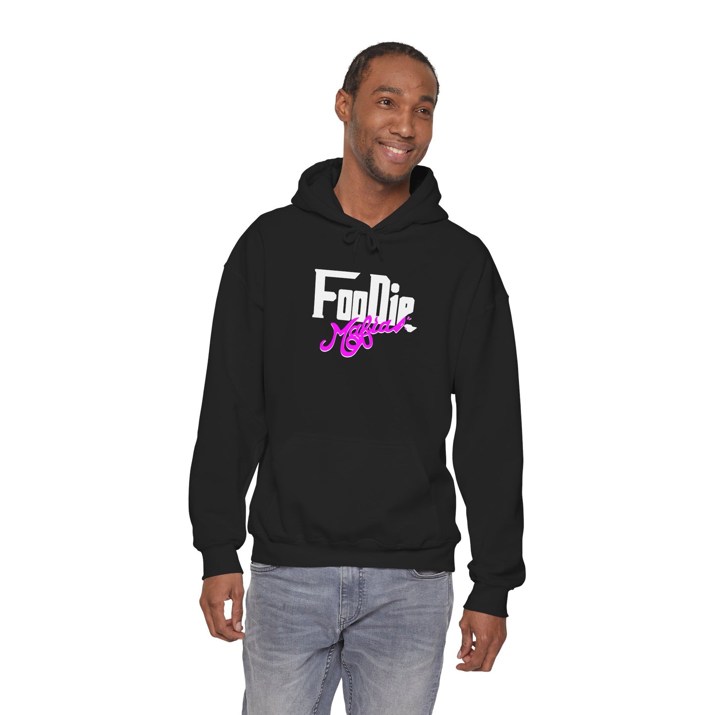 L.O.E.F White Foodie Mafia Unisex Hooded Sweatshirt (Fuchsia)