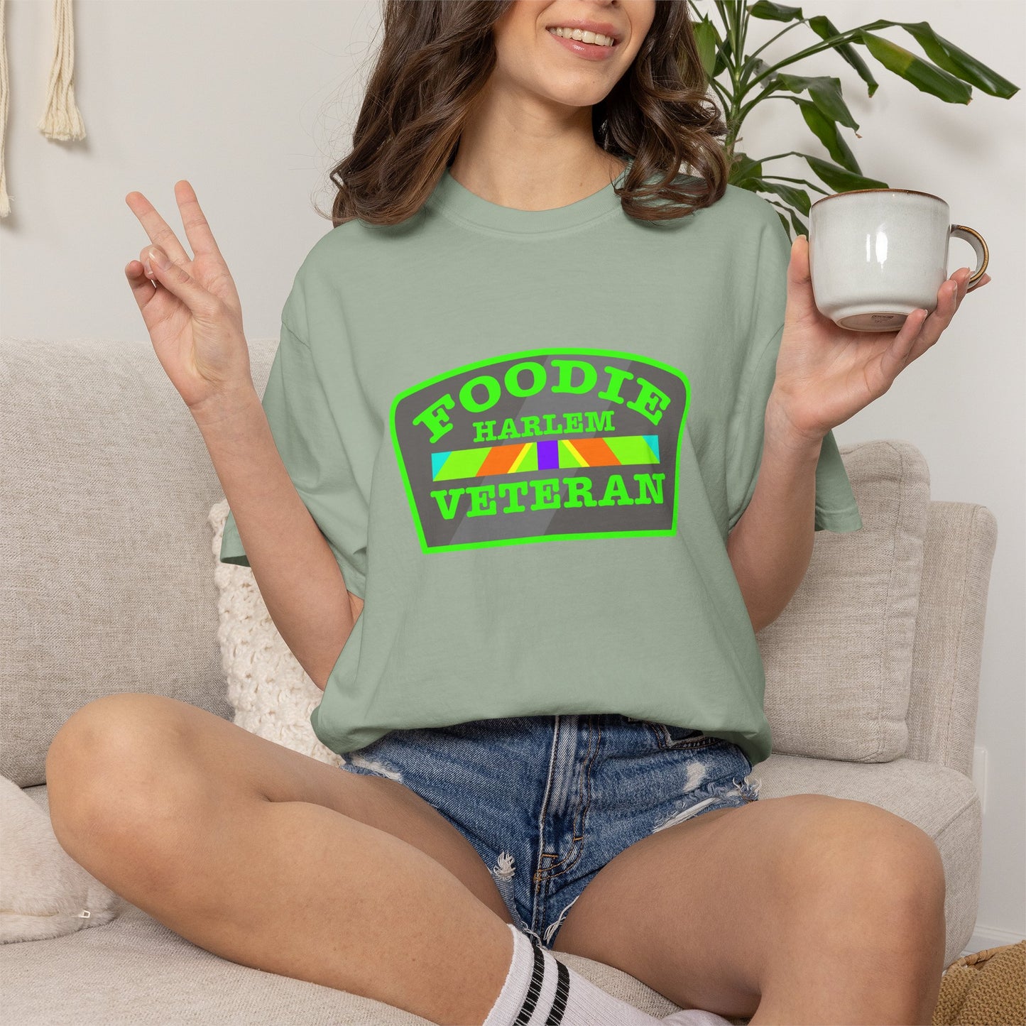 L.O.E.F Foodie Veteran HARLEM Unisex Tee Shirt (Neon Green)