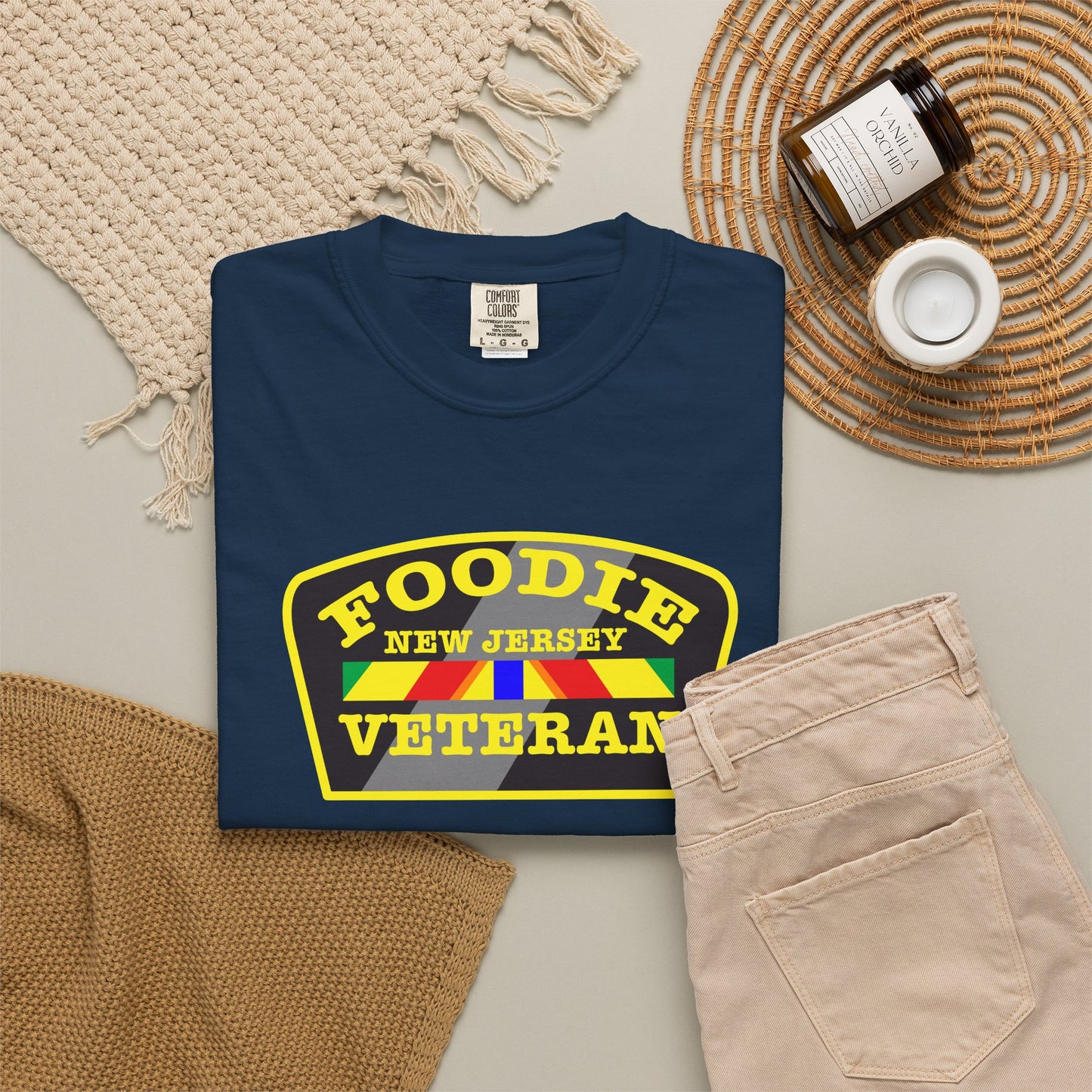 L.O.E.F Foodie Veteran NEW JERSEY Unisex Tee Shirt (Yellow)