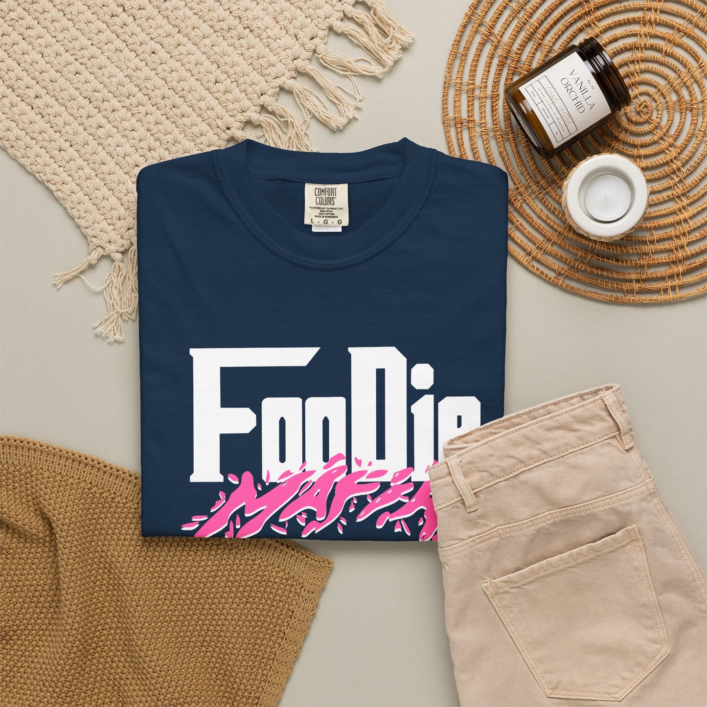 L.O.E.F White Foodie Mafia Unisex Tee Shirt (Hot Pink)