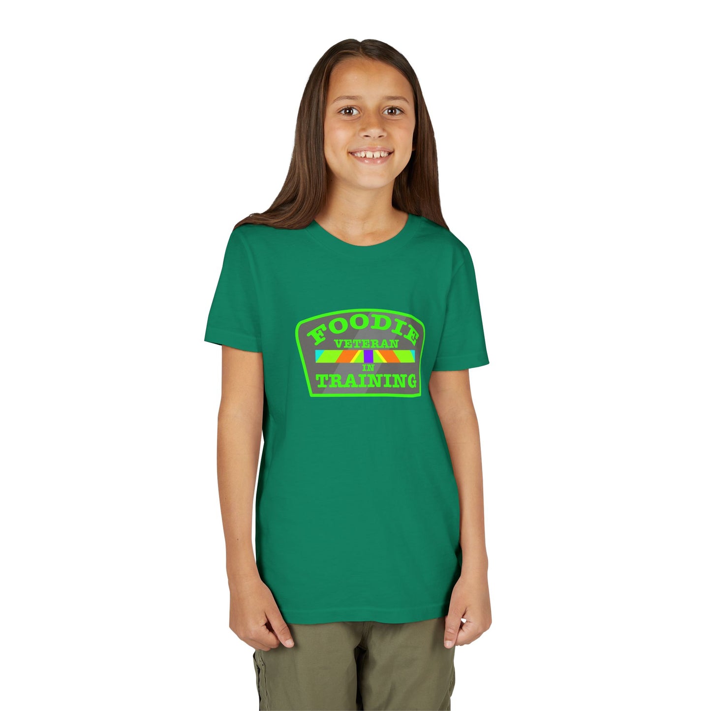 L.O.E.F Foodie Veteran In Training Kids Tee Shirt (Neon Green)