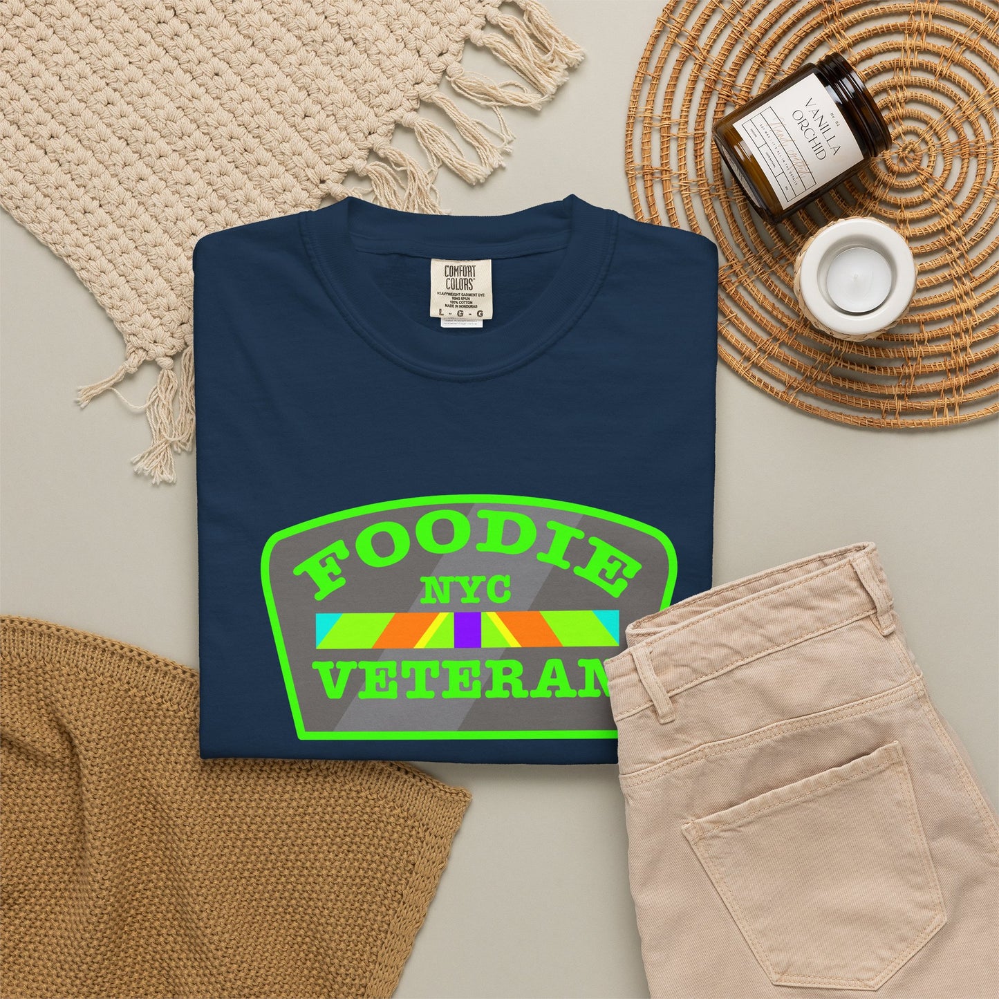 L.O.E.F Foodie Veteran NYC Unisex Tee Shirt (Neon Green)
