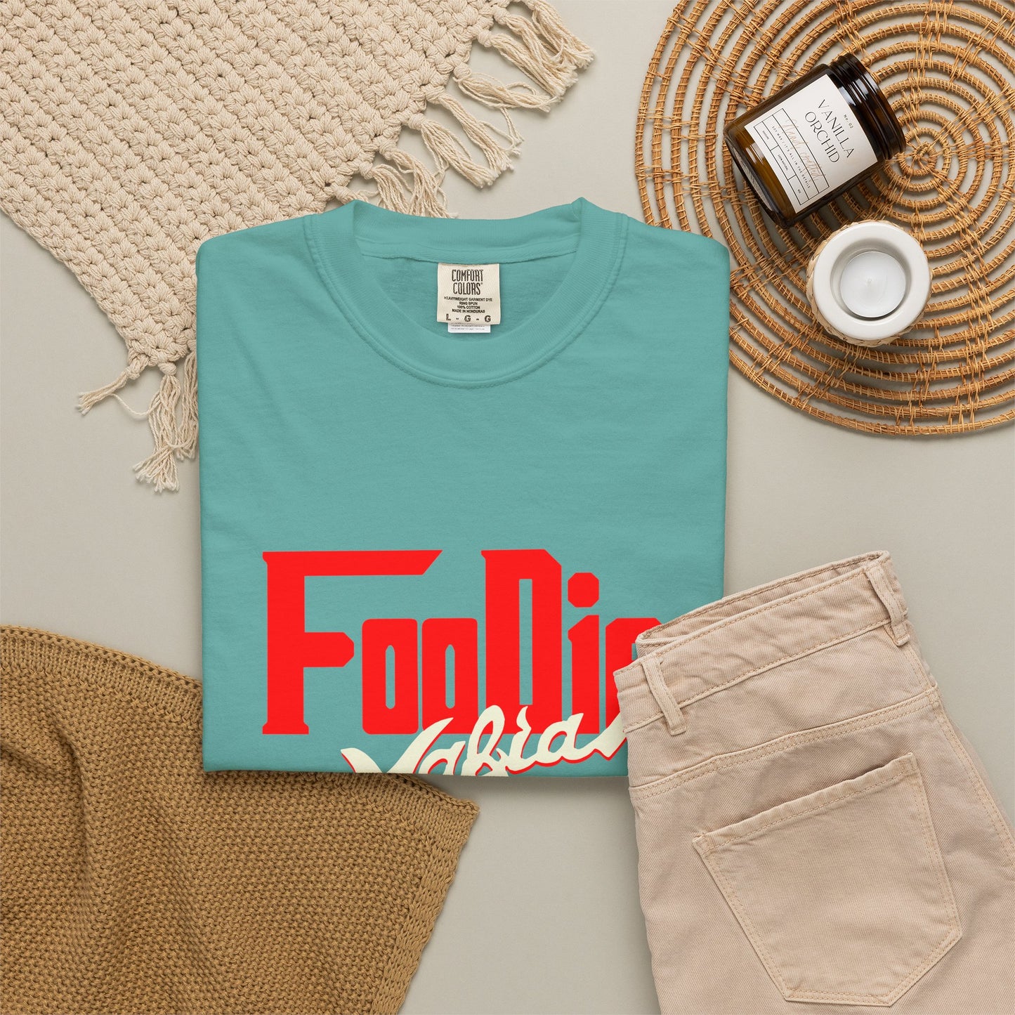L.O.E.F Red Foodie Mafia Unisex Tee shirt (Beige)