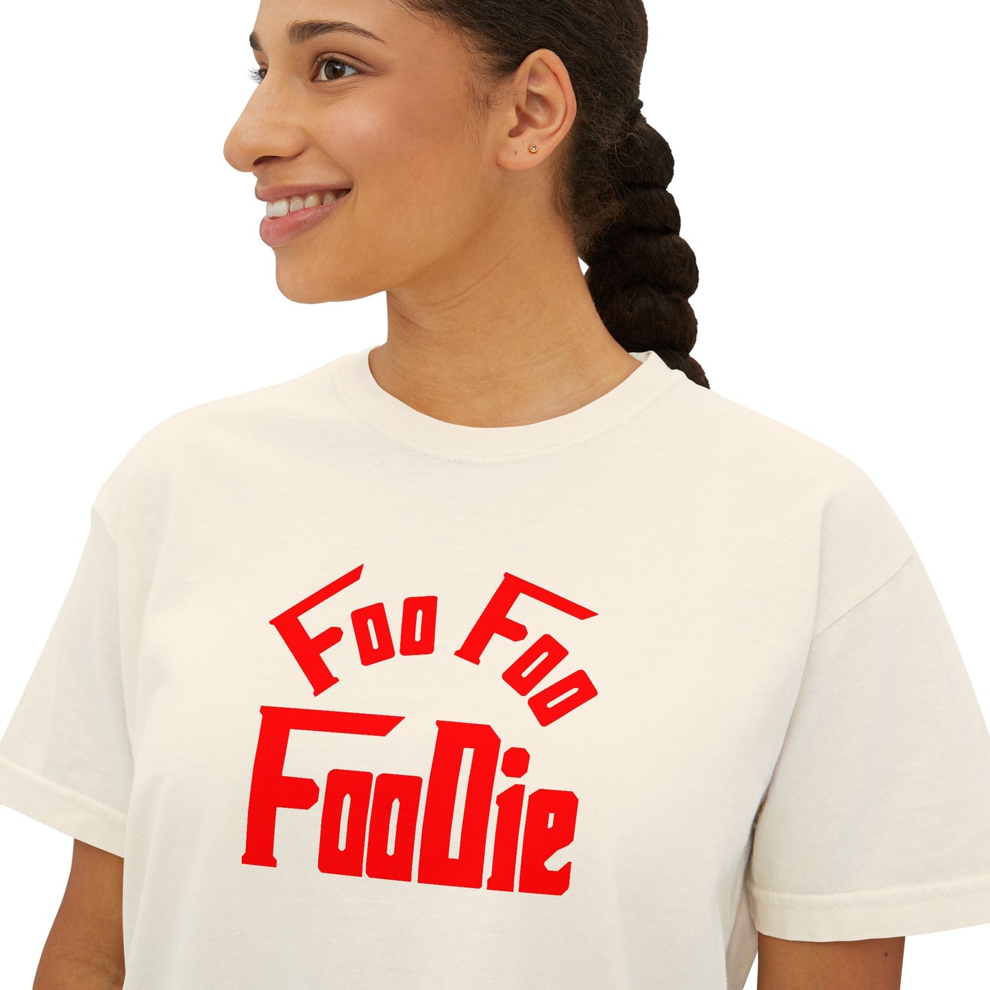 L.O.E.F FOO FOO FOODIE Women Boxy Tee(Fiery Red)