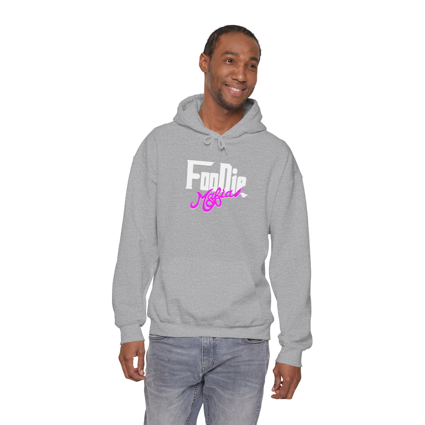 L.O.E.F White Foodie Mafia Unisex Hooded Sweatshirt (Fuchsia)