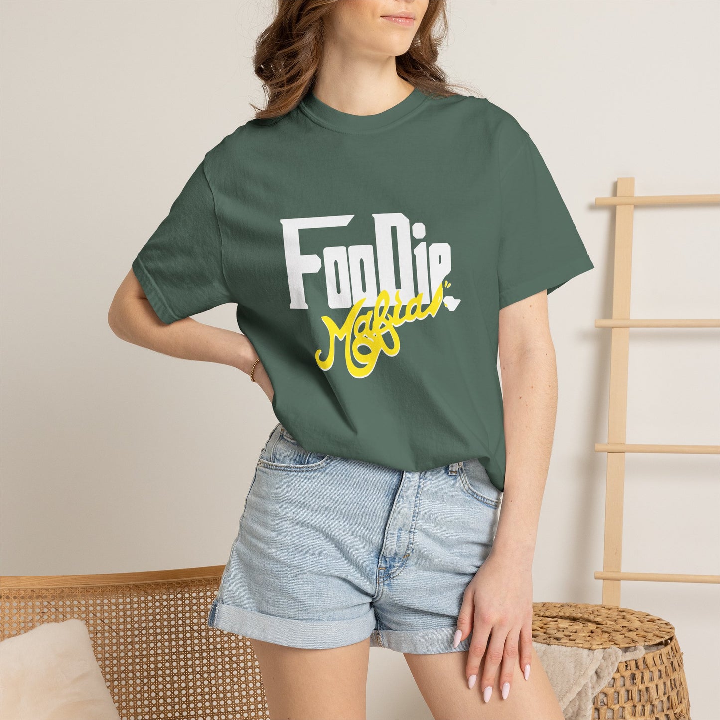 L.O.E.F White Foodie Mafia Unisex Tee shirt (Bright Yellow)