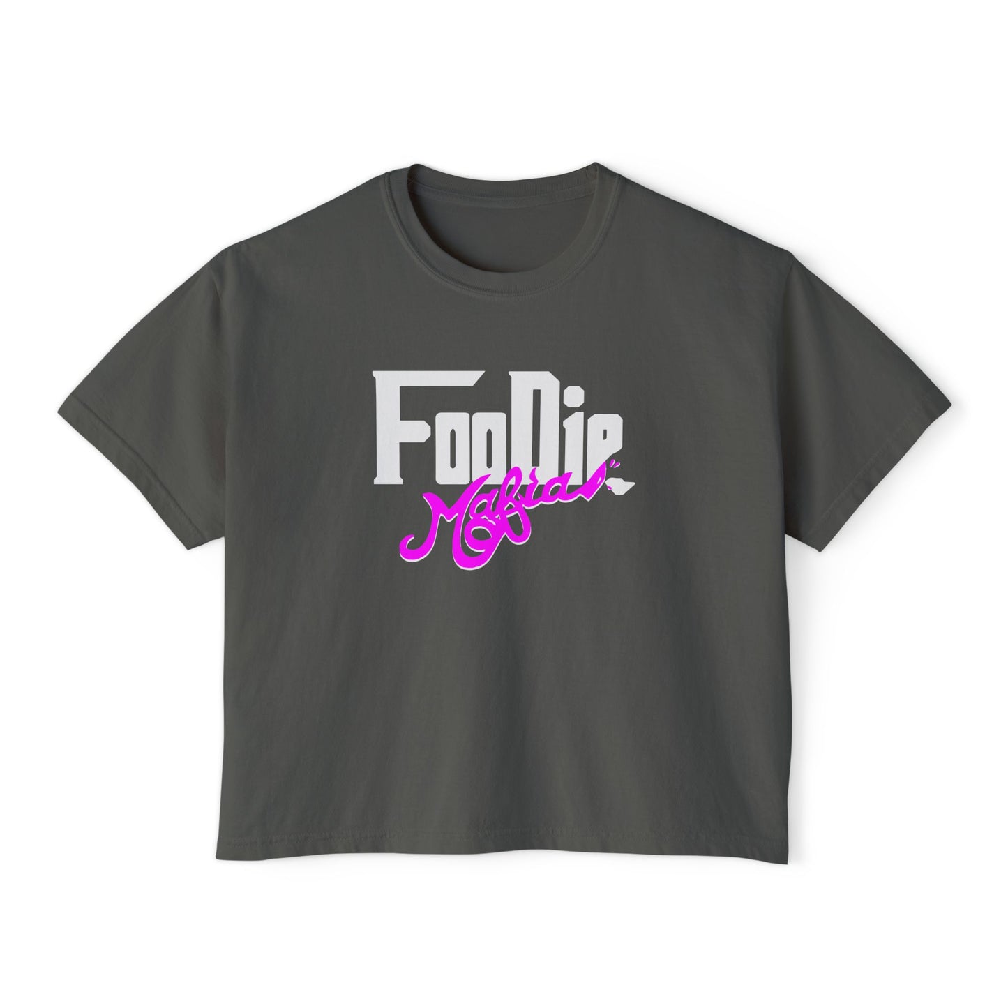 L.O.E.F White Foodie Mafia Women Boxy Tee (Fuchsia)