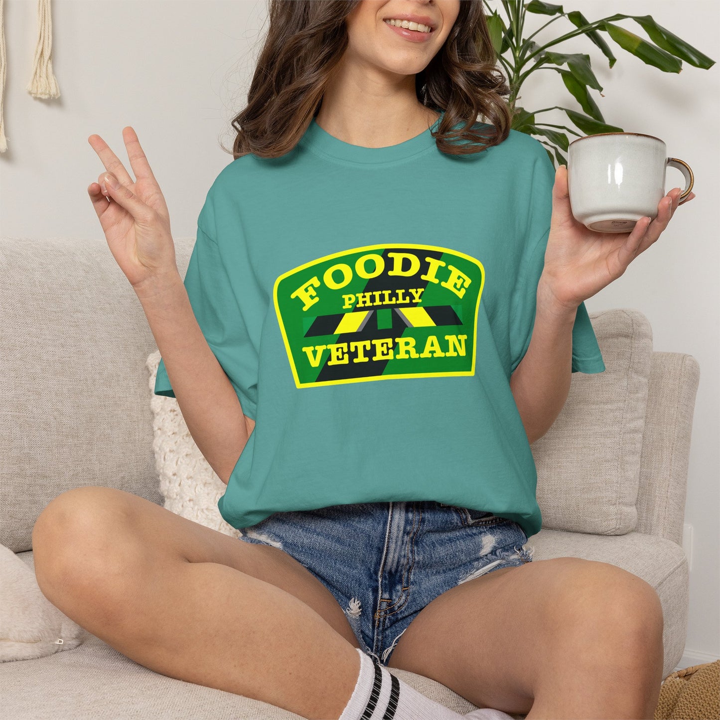 L.O.E.F Foodie Veteran PHILLY Unisex Tee Shirt (Yellow and Green)