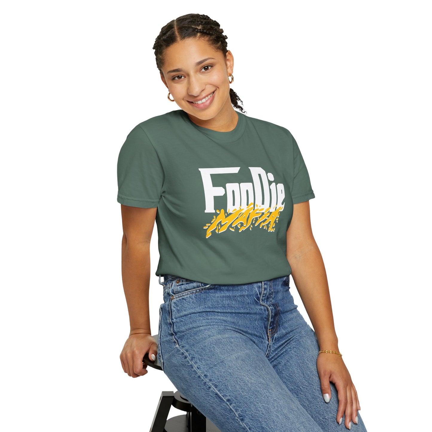 L.O.E.F White Foodie Mafia Unisex Tee Shirt (Mustard)
