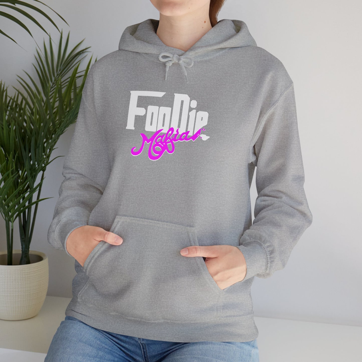 L.O.E.F White Foodie Mafia Unisex Hooded Sweatshirt (Fuchsia)