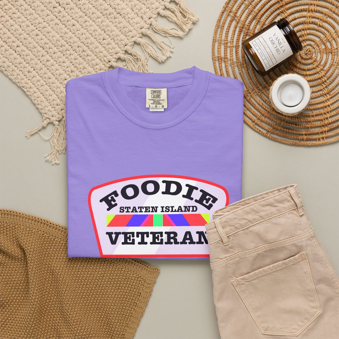 L.O.E.F Foodie Veteran STATEN ISLAND Unisex Tee Shirt (Soft Pink)